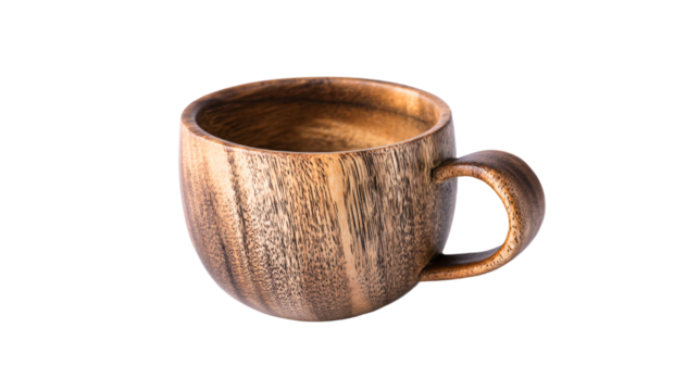 a wooden cup with a handle on a white background