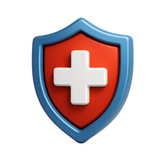 Obraz premium Shield of Health: A 3D render of a shield, emblazoned with a prominent white cross, symbolizing protection, health, and medical care.