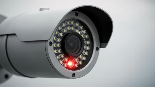 Dynamic Close-Up of a Surveillance Camera Actively Scanning with a Flashing Red Light