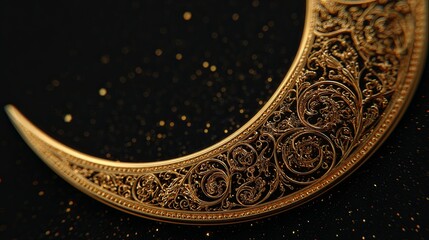 Ornate Golden Crescent Moon with Intricate Filigree Design
