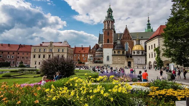 Wawel castle in Krakow, Summer Time lapse, Poland