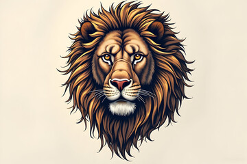 Obraz premium Illustrated Lion Head with Golden Mane on Neutral Background