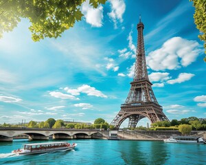 Fototapeta premium Scenic View of Eiffel Tower and Seine River in Paris