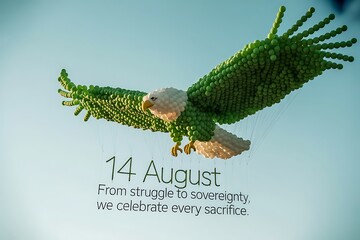 Majestic balloon eagle soars across bright sky celebrating national pride and independence with inspiring message of sacrifice