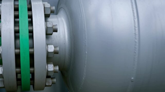 Industrial flange connection with bolts and gasket for secure pipeline system maintenance and pressure containment in metal industrial engineering
