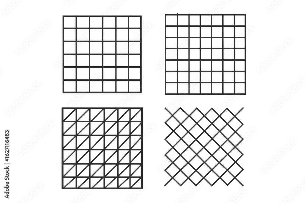 Poster geometric intersection creating grid patterns, transparent mesh overlay serving as versatile graphic