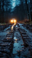 Night Drive on Muddy Road