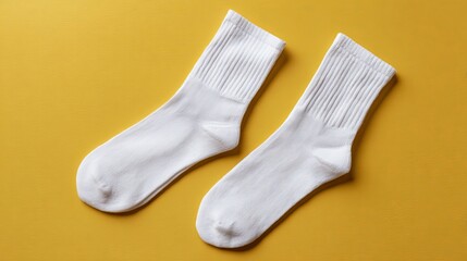 Pair of White Socks on Yellow Background