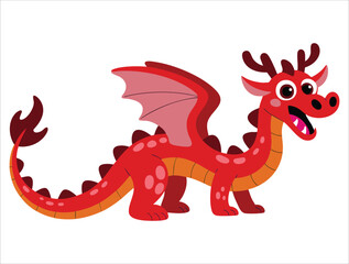 Vector illustration of cute red Chinese dragon character on white, ideal for mythical creature designs and traditional festival content