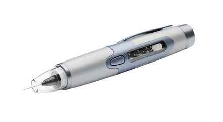 Silver and Blue Insulin Pen for Diabetes Treatment Medical Equipment on White Background