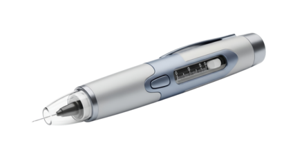 Silver and Blue Insulin Pen for Diabetes Treatment Medical Equipment on White Background