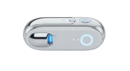 Silver And White Electronic Device with Blue Lighting on Transparent Background Minimalist Modern Design