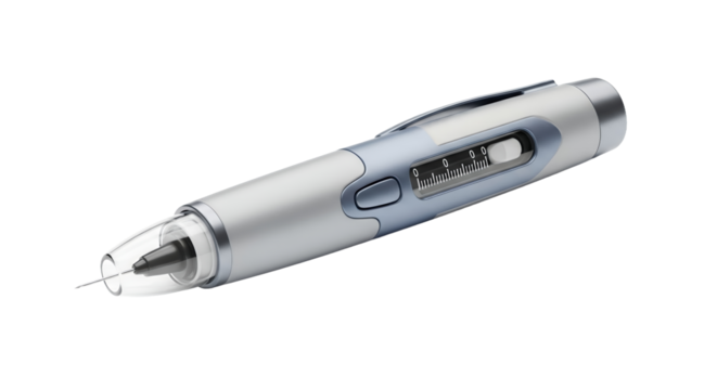 Silver and Blue Insulin Pen for Diabetes Treatment Medical Equipment on White Background - Powered by Adobe