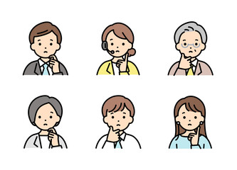 悩んでいる様々なビジネスパーソンのイラスト素材