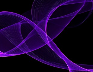 Abstract swirling purple lines on black background