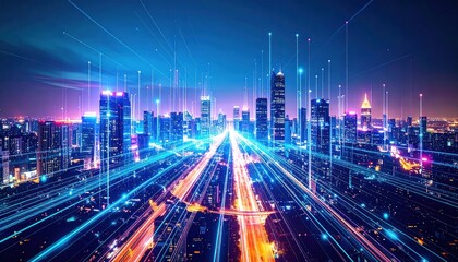 Fototapeta premium Futuristic City Skyline at Night