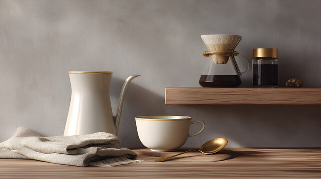 Elegant Pour-Over Coffee Setup: Still life showcasing a serene coffee brewing experience.