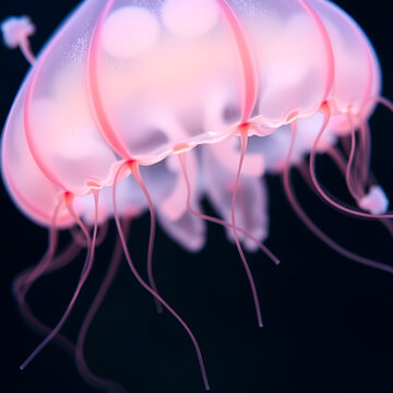 Peach blossom jellyfish (Craspedacusta sowerbii) macro close-up, a species of freshwater hydrozoan jellyfish native to the Yangtze river basin in China. This species have spread all around the world.