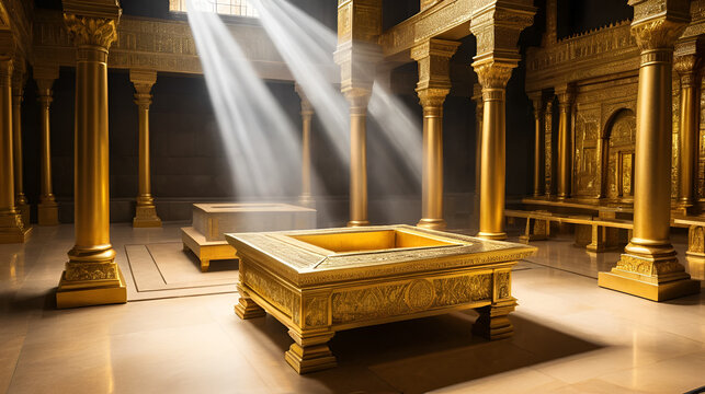 The golden altar, also known as the altar of incense, was an important part of the sanctuary in the Old Testament temple, made of pure gold.