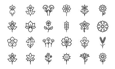 Minimal Line Art Flower Icons Collection – Hand-Drawn Floral Elements Set for Botanical, Nature, and Decorative Design Projects