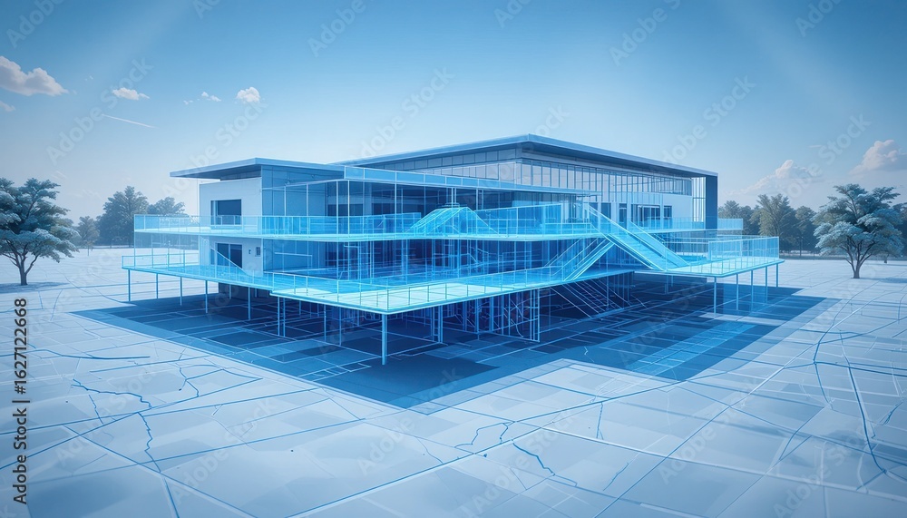 Poster blueprint architecture: modern building design visualization