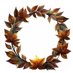 autumn leaf antique gold frame with clipping path on white isolated background