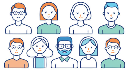 User Avatar Outline Icon – Man and Woman Face on White Background