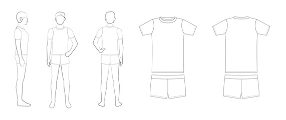 男子陸上ユニフォームのテンプレート（前・後・横・平面図）Men's Track and Field Uniform Template – Front, Back, Side & Flat Views
