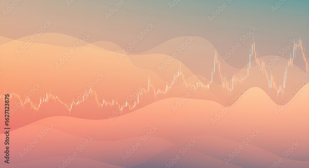 Poster soft gradient abstract candlestick chart with mountain range landscape background