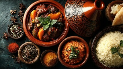 Rich Moroccan Lamb Tagine with Apricots, Mint, and Aromatic Spices in Earthenware