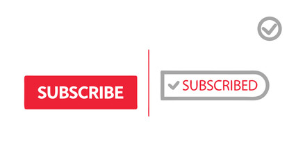 Red subscribe button and gray subscribed button with checkmark on a white background image view