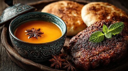 Aromatic Spiced Tea with Grilled Meat and Flatbreads: A Culinary Delight