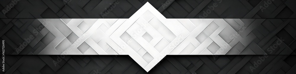 Poster abstract geometric pattern with interlocking white and black tiles creating a 3d effect and a centra