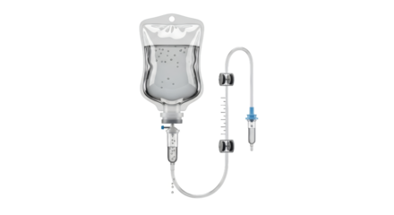 Transparent Iv Fluid Bag Attached to a Tube With Several Clips Drip Chamber on White Background Medical Equipment Digital Rendering for Intravenous Therapy