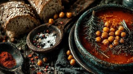 Rustic Hearty Chickpea Soup with Fresh Herbs and Crusty Bread