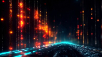 Futuristic Technology Data Flow Background, Abstract Digital Light, Virtual Network Path, Artificial Intelligence, Big Data, Blockchain Concept