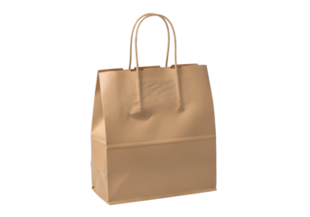 Beige paper shopping bag with handles.