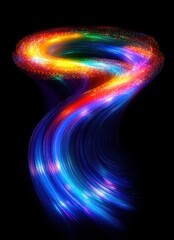 Vibrant, flowing, multicolored light streams twisting upward against a dark background, creating a dynamic and energetic visual effect