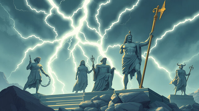 Ancient greek mythology statues gods titans classical art history culture. Thunder-Chained Titans. Illustration