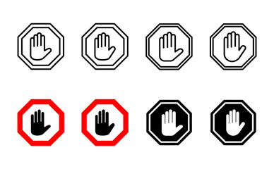 Stop icon set. stop road sign. hand stop icon vector