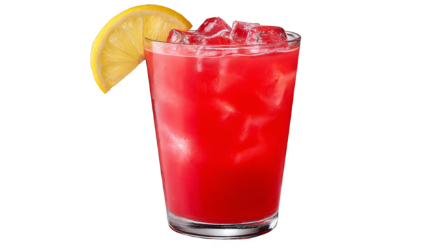 Glass of refreshing red drink with lemon slice, a colorful and flavorful beverage