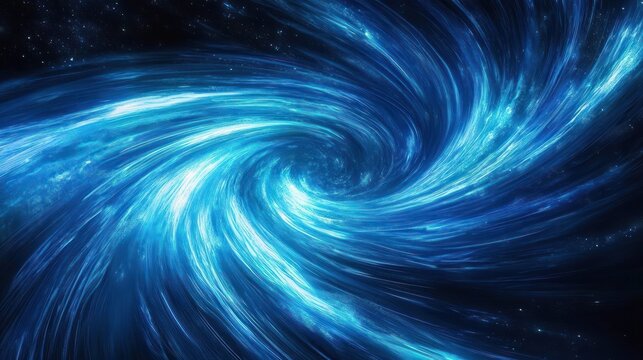 vivid blue swirling cosmic vortex resembling a galactic whirlpool with bright flowing streams of light in deep space