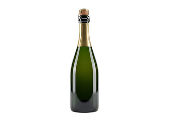 A champagne bottle against a black background.