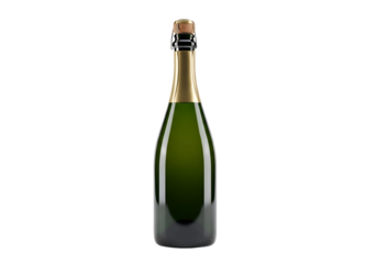 A champagne bottle against a black background.