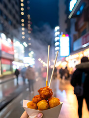 Steaming Hot Asian Fish Balls with Curry Sauce from Street Vendor