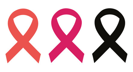 Breast Cancer Awareness – Three Ribbon Color Bundle on White Background