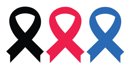 Breast cancer awareness – three kinds of ribbon illustration on white background