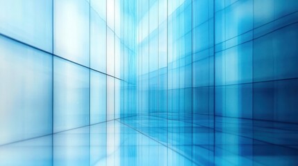 Fototapeta premium Abstract interior space with blue transparent glass walls creating a futuristic and reflective environment