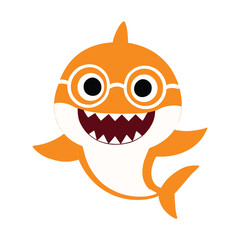 Cute cartoon shark with glasses – fun and smiling baby shark character for kids t-shirts, stickers and learning materials