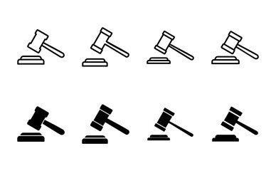 Gavel icon set. judge gavel icon vector. law icon vector. auction hammer